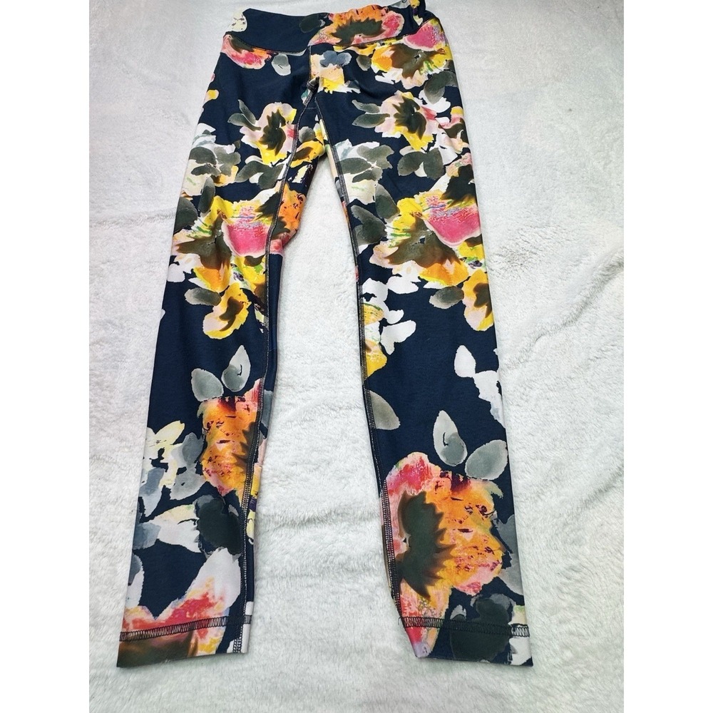 Pure‎ + Good Floral Leggings Navy Multi Color Athletic Yoga Pants XSmall
